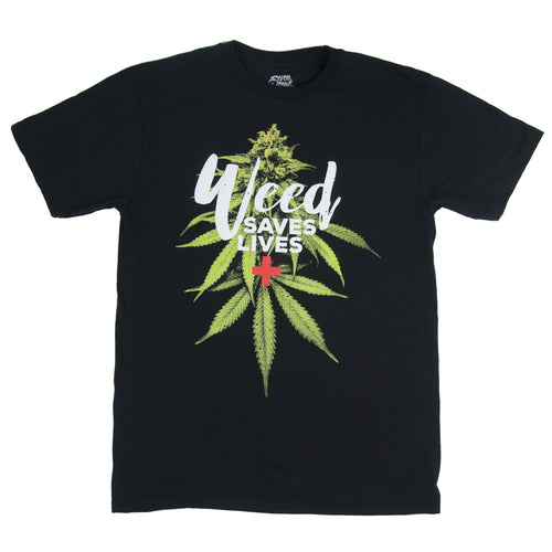 T shirt.   SEVEN LEAF WEED SAVES LIVES BLACK