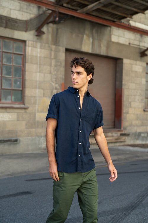 Hemp Shirt Short-Sleeve / Navy