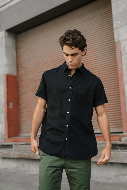 Hemp Shirt Short-Sleeve / Black