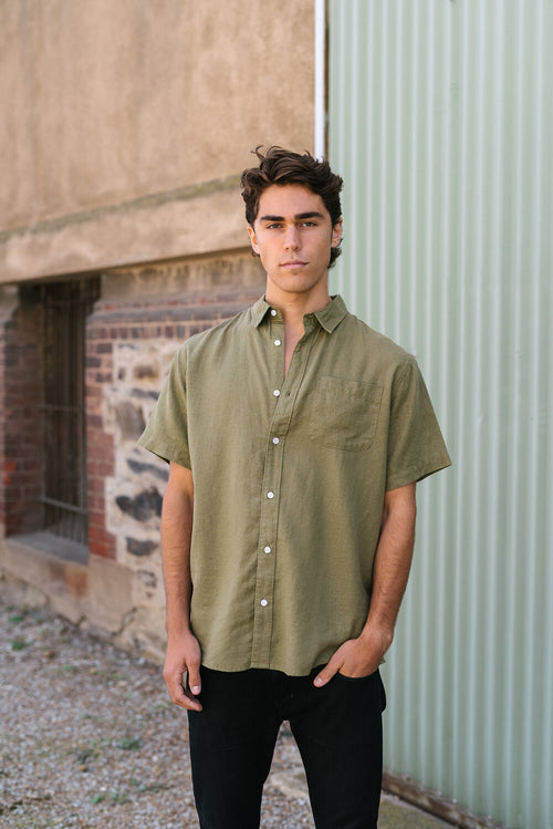 Hemp Shirt Short-Sleeve / Olive