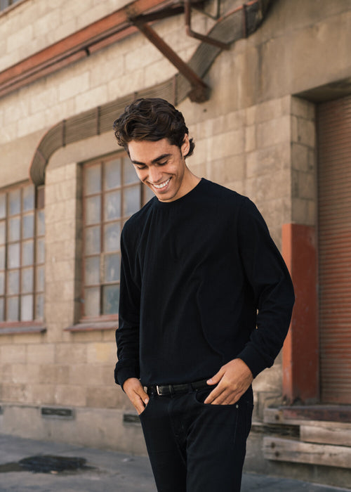 Hemp Boxy Long Sleeve Tee / Black