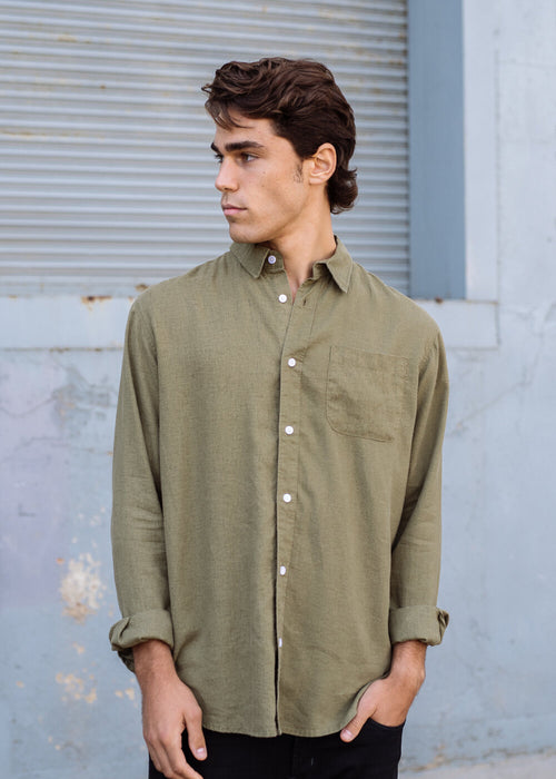 Hemp Shirt Shirt Long-Sleeve / Olive