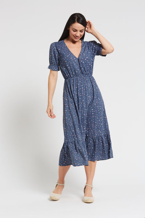 Ladies’ Hemp Bamboo Maxi Floral Dress-Navy
