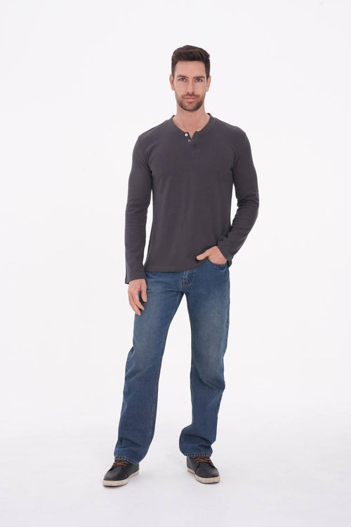 Men’s Hemp Cotton Henley Tee-Dark Grey