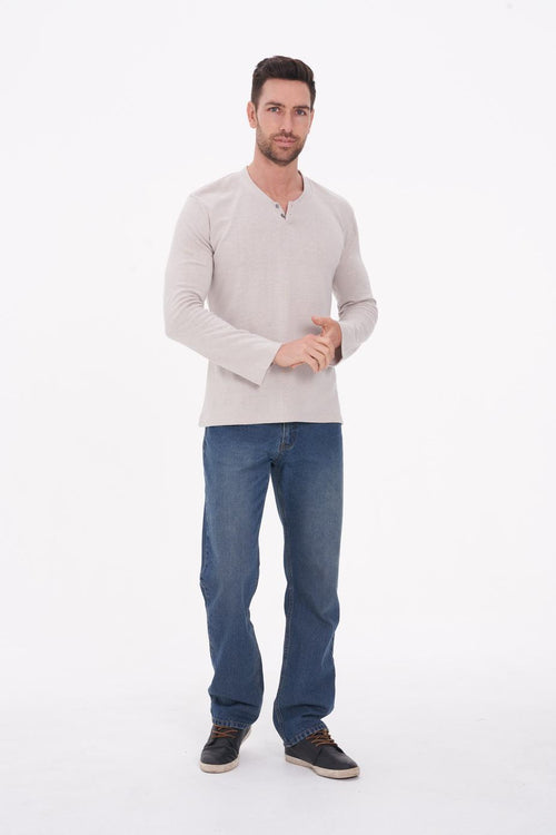 Men’s Hemp Cotton Henley Tee-Light Grey