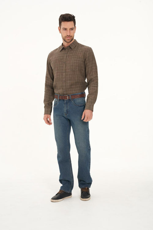 Men’s 100% Hemp Check Shirt-Khaki