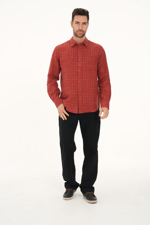 Men’s 100% Hemp Check Shirt-Red