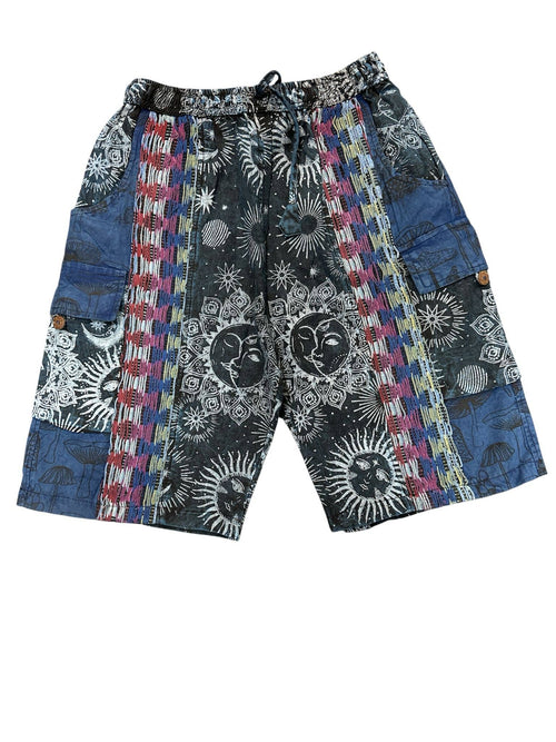 Cotton Denim Multi Decorated Sun Moon Short R25793 - Get Hempified Store