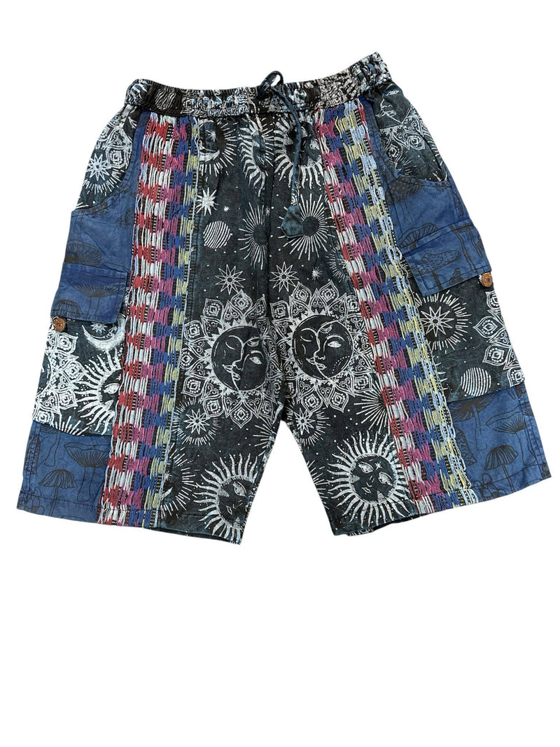 Cotton Denim Multi Decorated Sun Moon Short R25793 - Get Hempified Store