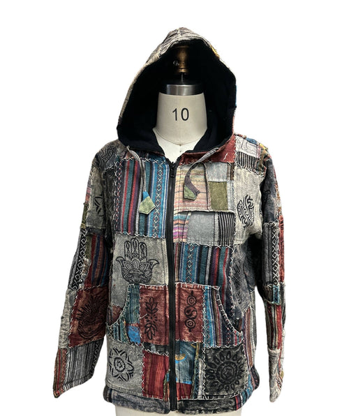 Cotton Zip Patchwork Fleece  Lining Jacket D901: XL - Get Hempified Store