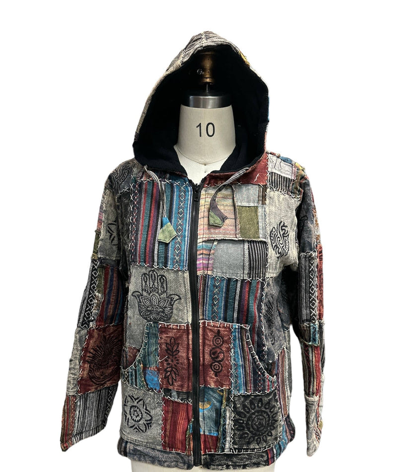 Cotton Zip Patchwork Fleece  Lining Jacket D901: XL - Get Hempified Store