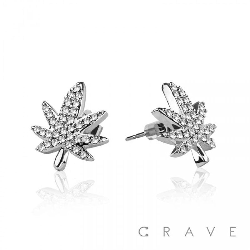 GEM HIP HOP MICRO PAVED HEMP SS PIN EARRINGS (MH042): RHODIUM/CLEAR-11MM