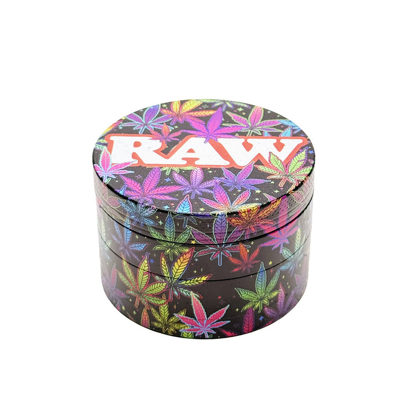 RAW Metal Herb Grinder 4-Piece 63mm – Hemp Leaf Design