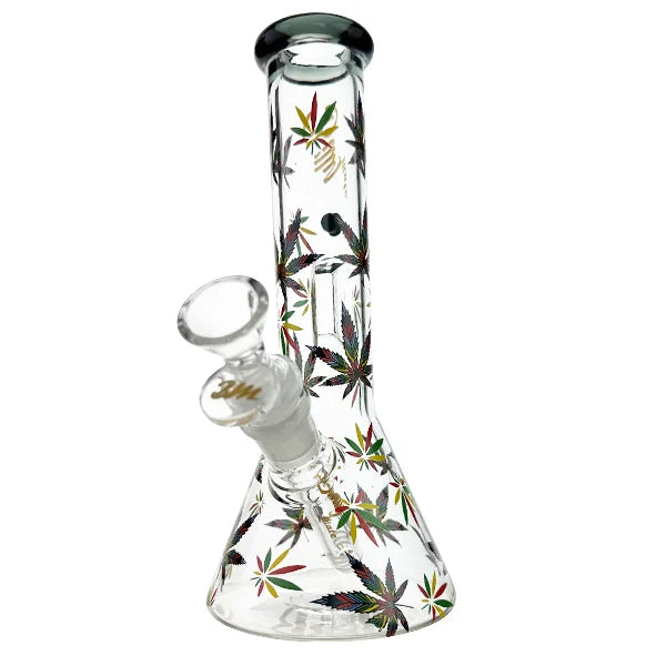 ULTIMATE BILLY MATE GLASS BEAKER BONG RASTA LEAF DESIGN 23CM WITH ICE CATCHER & SHOTTY