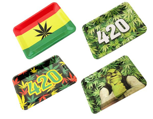 420 Marijuana Leaf Shrek Rolling Metal Trays
