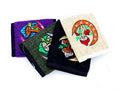 100% Hemp Moon Mushroom Hand Embroidered Tri-Fold Wallet: PURPLE