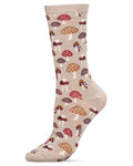 Mushroom Field Bamboo Blend Crew Sock: Black / 9-11