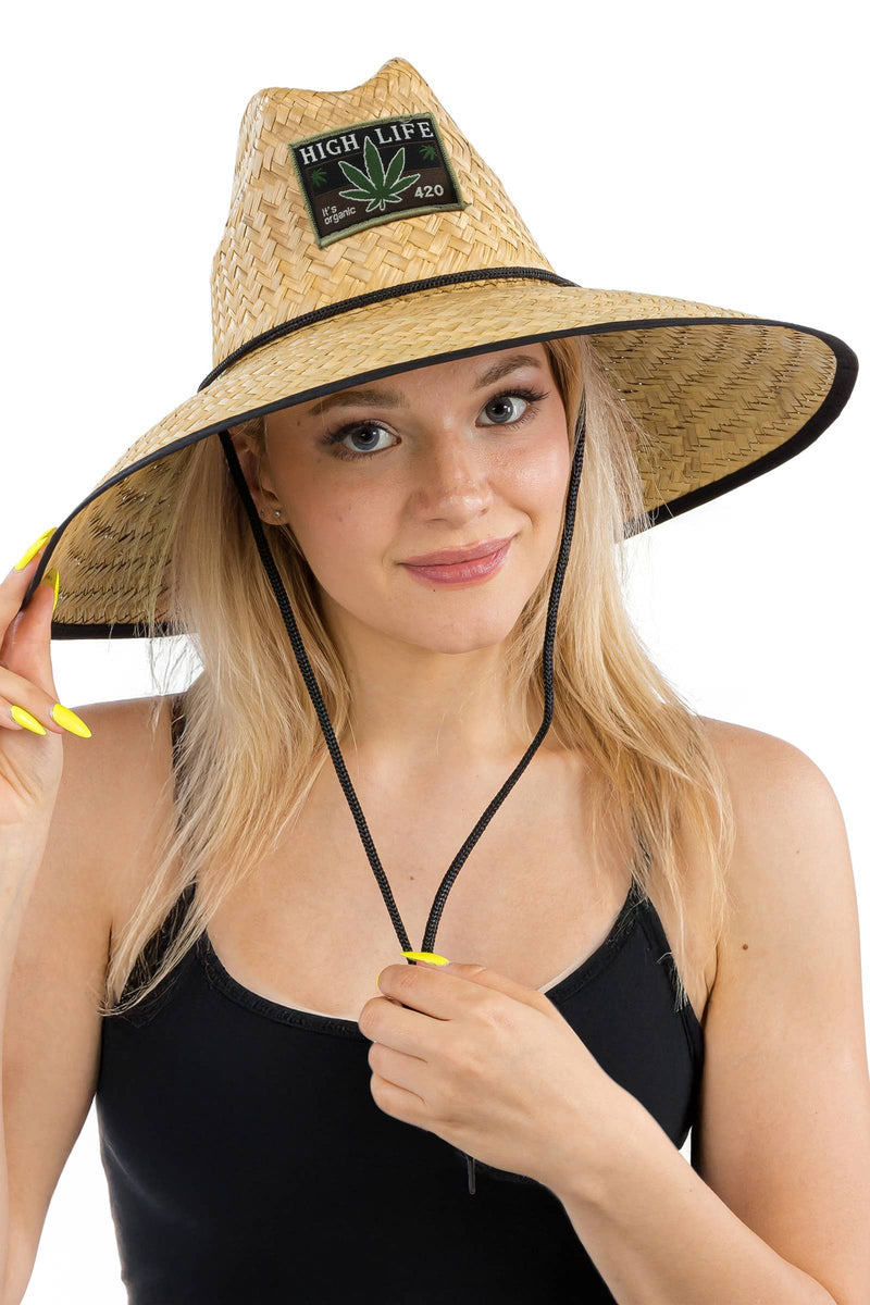 High Life 420 Hemp Patch Straw Lifeguard Hat NATURAL/BLACK / ONE SIZE