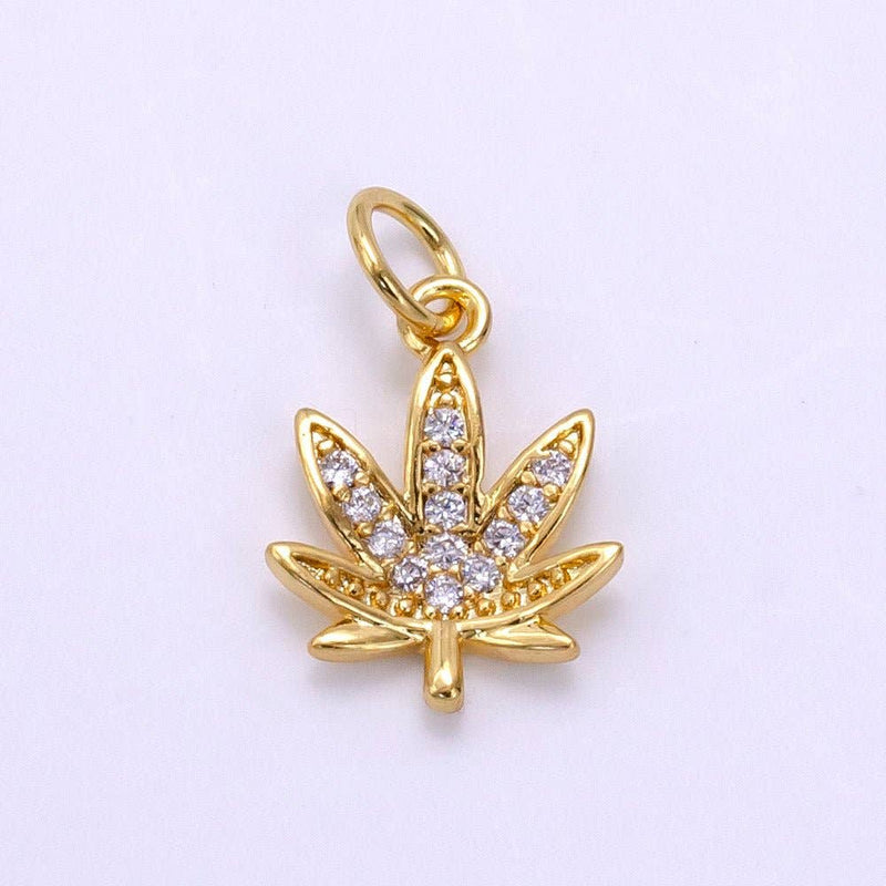 Dainty Gold CZ Micro Cannabis Charm 420 jewelry M-362: Gold