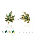 GEM HIP HOP MICRO PAVED HEMP SS PIN EARRINGS (MH042): RHODIUM/CLEAR-11MM