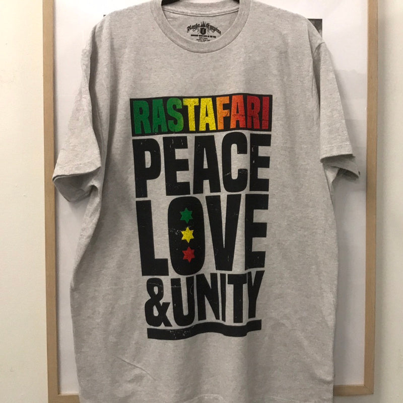 T shirt.    Rastafari peace love an unity
