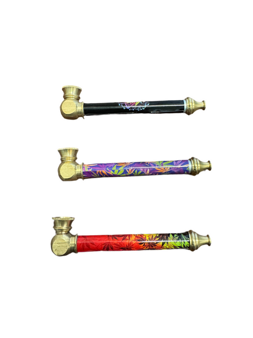Large Brass Pipe - Hemp Leaf Print