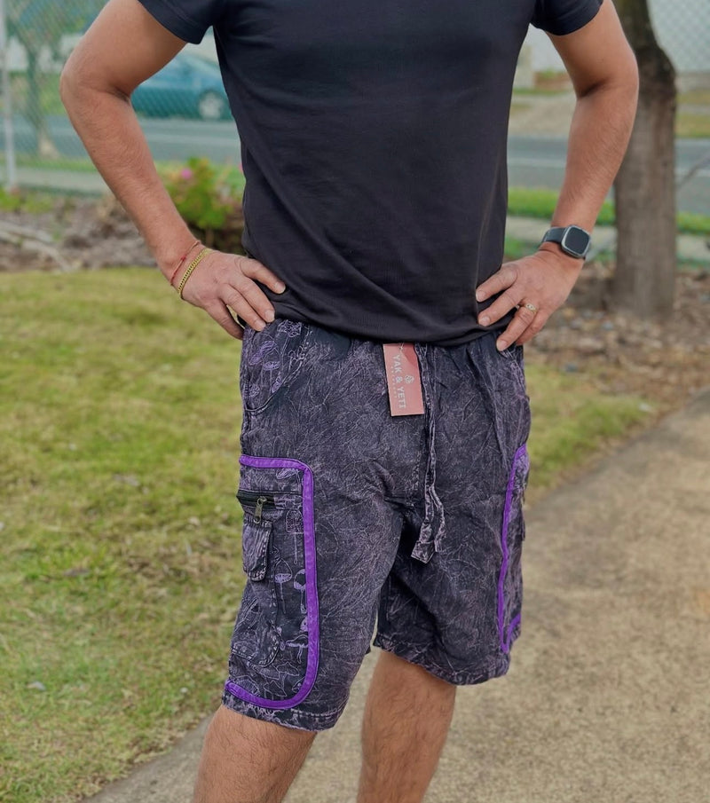 Mushroom Print Box Shorts - Purple L/XL