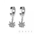 PAIR OF 316L SS EARRINGS W/GEM PAVED HEMP PENDANT: SS / CLEAR-3MM-9MM-