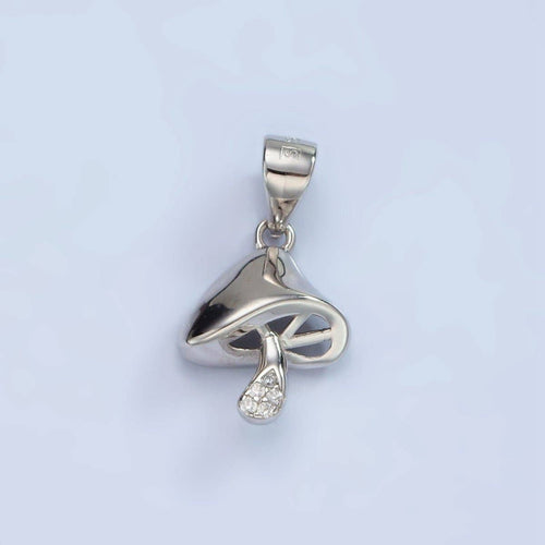 S925 Sterling Silver Micro Paved Mushroom Plant Pendant | SL-454