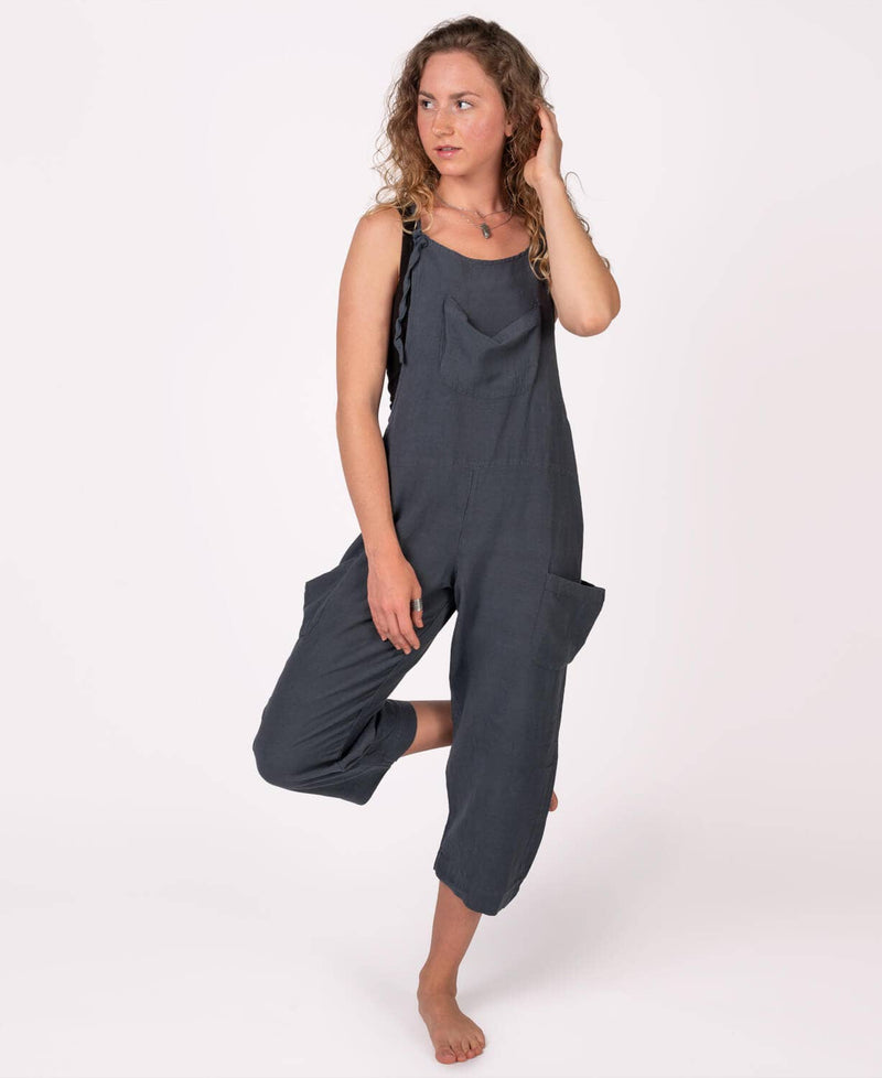 Hemp Viscose Slouchy Overalls - Midnight: LG/XL
