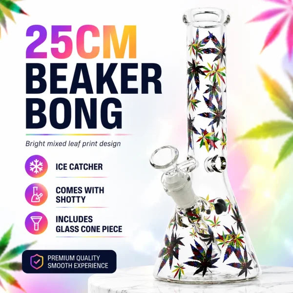 25CM MIXED LEAF PRINT BEAKER BONG