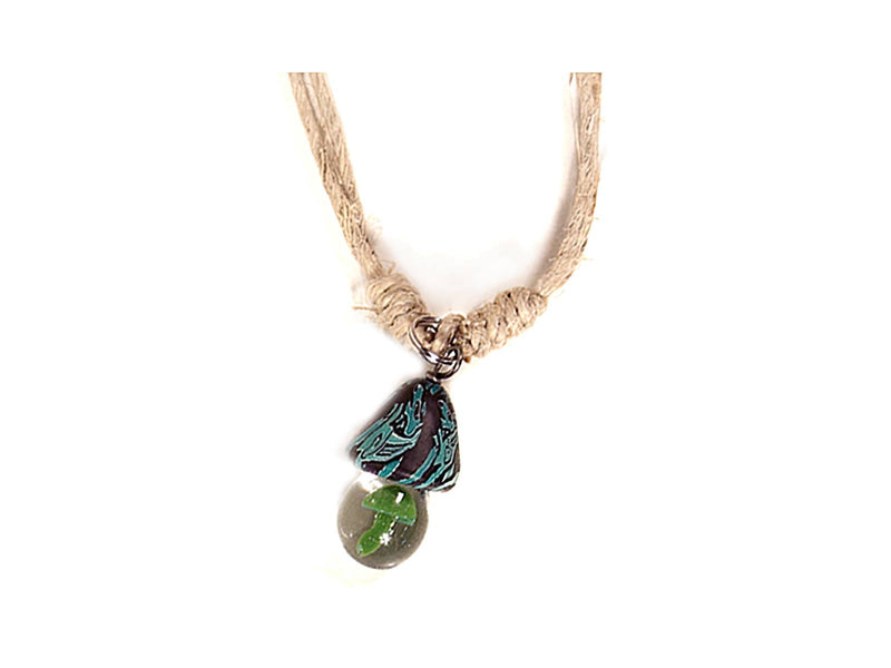 HEMP FIMO GLASS MUSHROOM NECKLACE