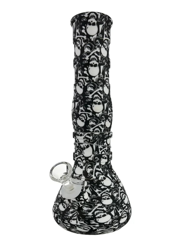 CROSSBONES SKULL SILICONE BEAKER BONG – 28CM DURABLE WATERPIPE