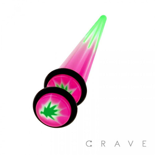 ACRYLIC FAKE TAPER WITH HEMP MARBLE: Pink-16GA (1.2mm)-1/4" (6MM)-0GA (8mm)