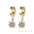 PAIR OF 316L SS EARRINGS W/GEM PAVED HEMP PENDANT: SS / CLEAR-3MM-9MM-