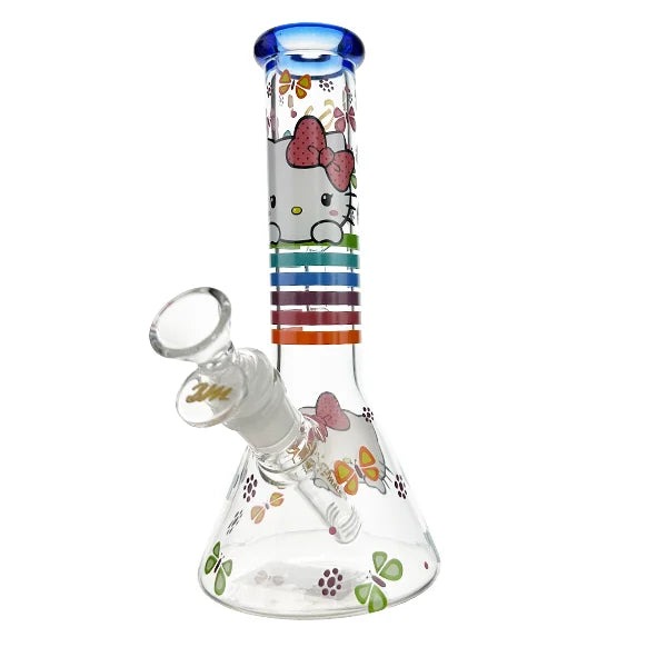 ULTIMATE HELLO KITTY GLASS BEAKER BONG BUTTERFLY DESIGN 23CM WITH ICE CATCHER & SHOTTY - Get Hempified Store