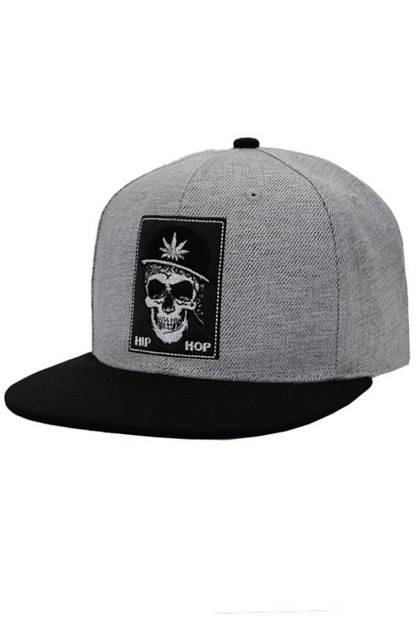 Hip Hop Skull Marijuana Snapback: Gray