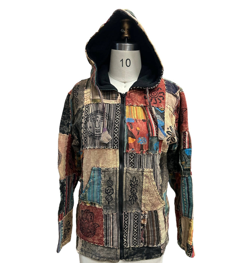 Cotton Zip Patchwork Fleece  Lining Jacket D902: L - Get Hempified Store