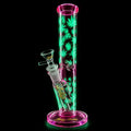 BILLY MATE PINK GLOW IN THE DARK LEAF STRAIGHT CYLINDER GLASS BONG 25CM DU 120350