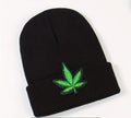 Green Leaf Embroidery Graphic Beanie Black - Get Hempified Store