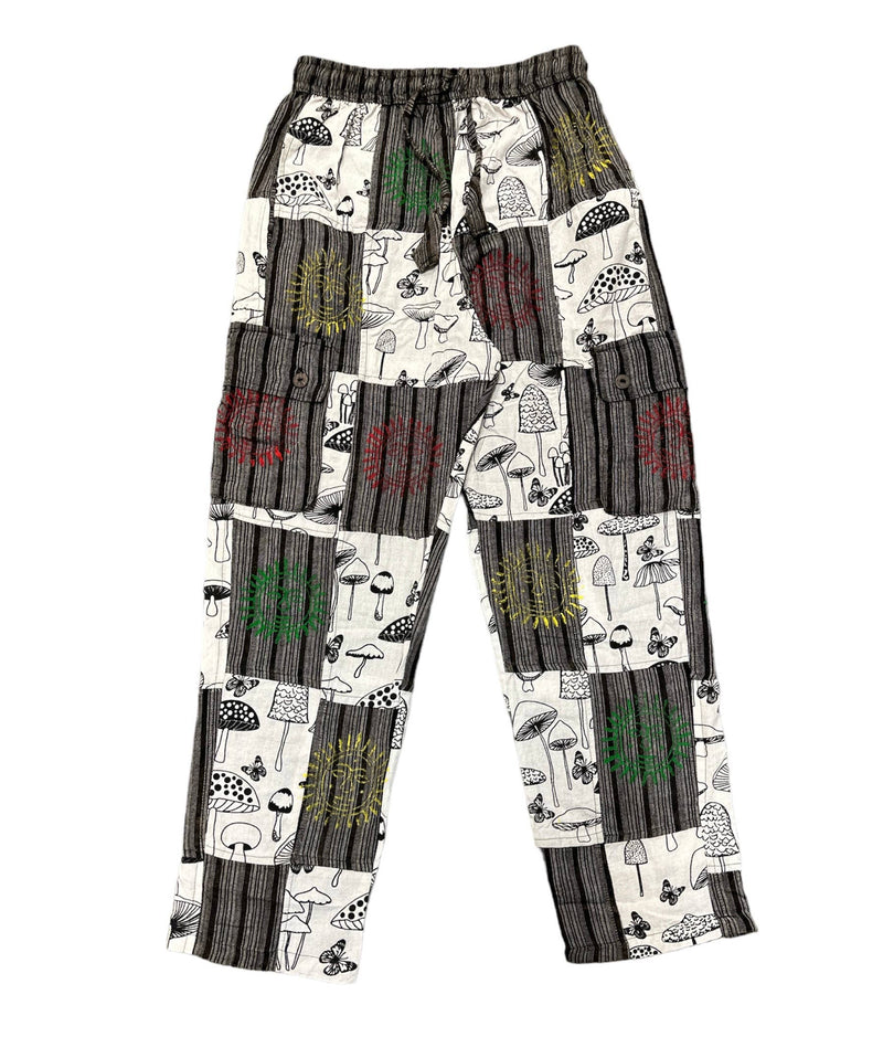 Cotton BW Mushroom  sun moon Patchwork Trouser D575: Medium - Get Hempified Store