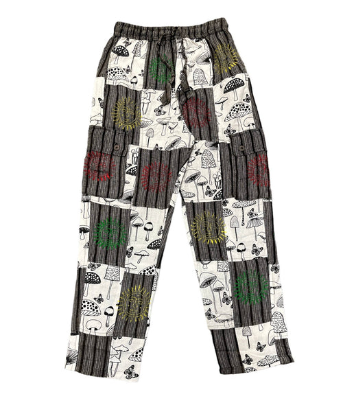 Cotton BW Mushroom  sun moon Patchwork Trouser D575: Small - Get Hempified Store