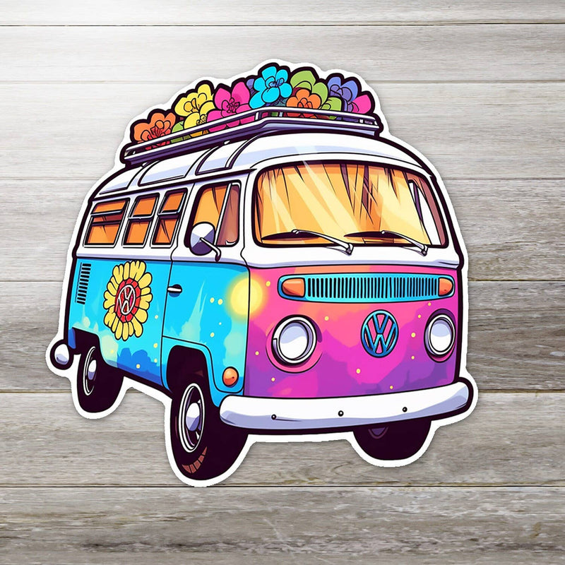 Flower Power VW Bus Sticker- Yellow: 2
