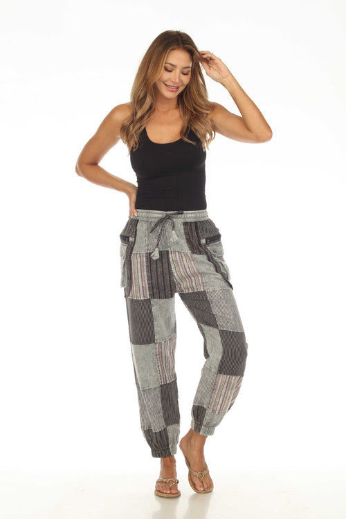 Cotton Multi Solid Grey Patchwork Zip Cargo Pant D889 : XL