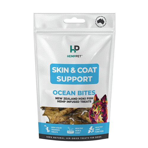 Skin & Coat Support | New Zealand Hoki Fish Hemp Infused Treats for Dogs 70g