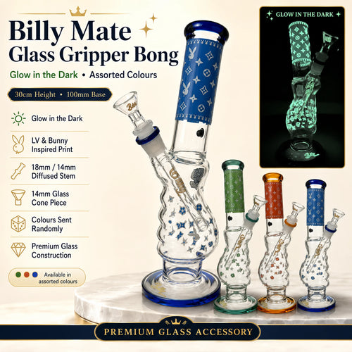 BILLY MATE GLOW GLASS GRIPPER BONG 30CM | LV & BUNNY INSPIRED
