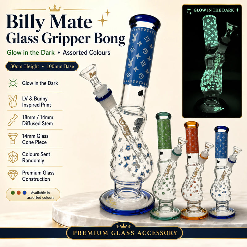 BILLY MATE GLOW GLASS GRIPPER BONG 30CM | LV & BUNNY INSPIRED