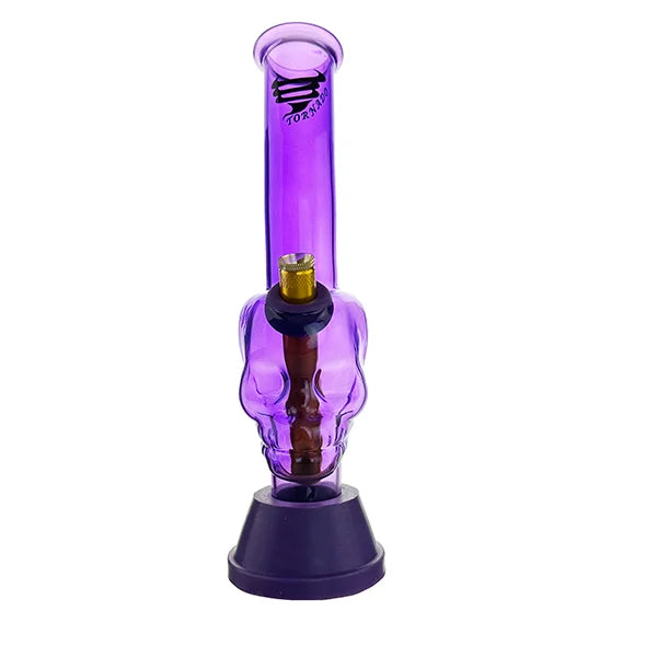 ULTIMATE MEDIUM TORNADO GRIPPER PURPLE SKULL GLASS BONG WITH SILICONE BASE, GROMMET & METAL BONZA STEM 25CM DU12946