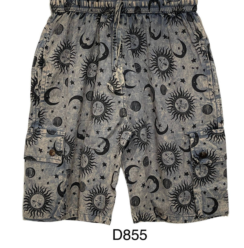 Cotton Block Print Sun moon Grey Galaxy Short D855: S