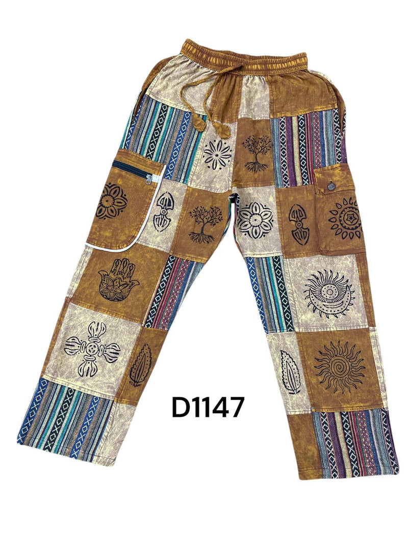 Cotton Patchwork Block Print Aztec Grand Canyon Pant D1147 : L - Get Hempified Store